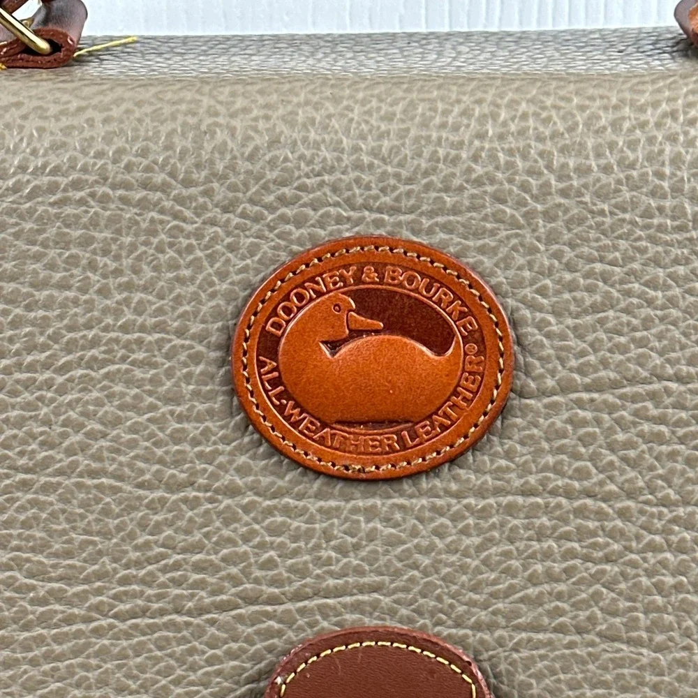Dooney & Bourke All Weather Leather Satchel Briefcase Taupe Tan Vintage Bag
